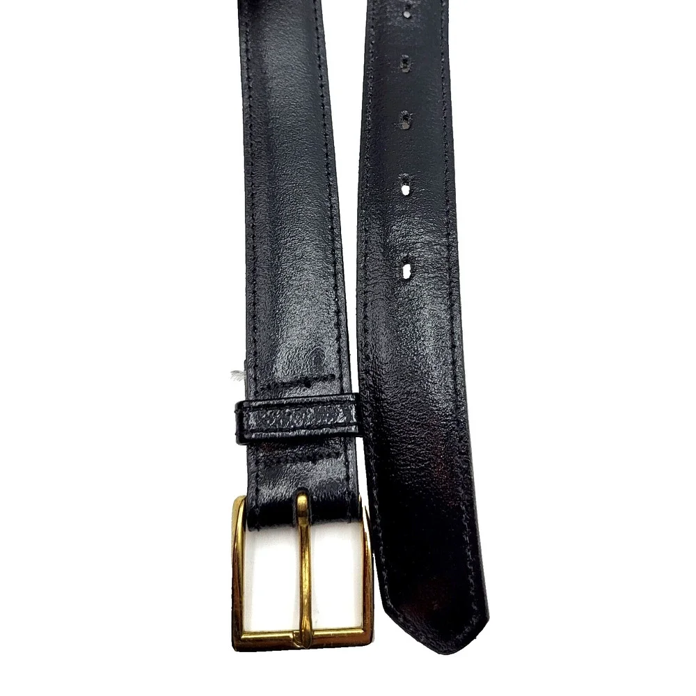 Vintage 90s Shiny Black Leather Boys Belt Brass Buckle 24